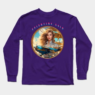 Galentine gal with her airplane Long Sleeve T-Shirt